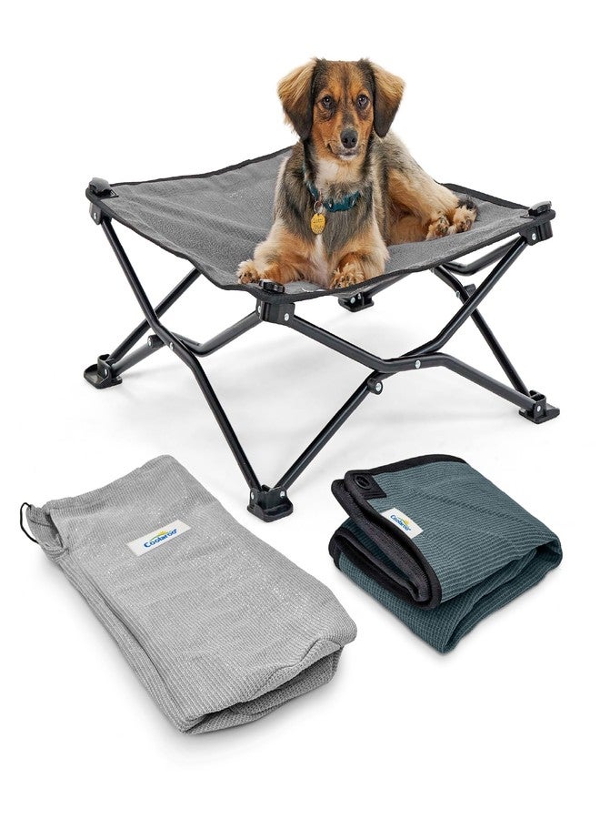 Coolaroo On-The-Go Elevated Dog Bed Kit – Portable & Cooling Travel Cot with HeatShield Fabric for Small Dogs, Lightweight & Compact, Includes Matching Carry Bag & Pacific Blue Bonus Cover, Small - Image 1